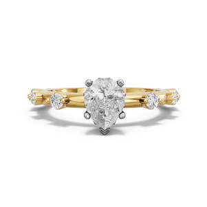 Image for Pear Lotus Basket Ring with Floating Station band in 10K Two Tone Yellow Gold