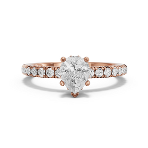 Image for Pear Lotus Basket Ring with French Pave band in 14K Rose Gold