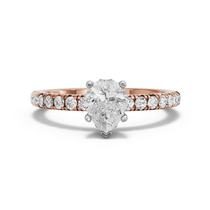 Image for Pear Lotus Basket Ring with French Pave band in 18K Two Tone Rose Gold