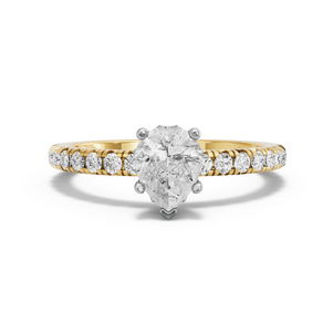 Image for Pear Lotus Basket Ring with French Pave band in 14K Two Tone Yellow Gold