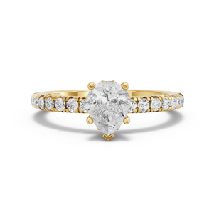 Image for Pear Lotus Basket Ring with French Pave band in 18K Yellow Gold