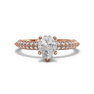 Image for Pear Lotus Basket Ring with Knife Edge Pave band in 14K Rose Gold