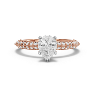 Image for Pear Lotus Basket Ring with Knife Edge Pave band in 18K Two Tone Rose Gold
