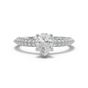 Image for Pear Lotus Basket Ring with Knife Edge Pave band in 18K White Gold