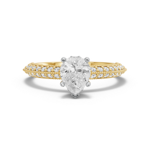 Image for Pear Lotus Basket Ring with Knife Edge Pave band in 18K Two Tone Yellow Gold