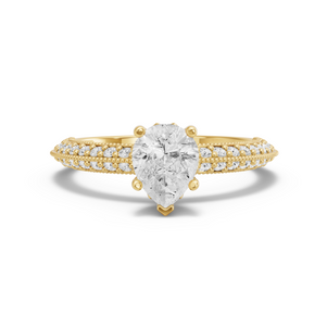 Image for Pear Lotus Basket Ring with Knife Edge Pave band in 18K Yellow Gold