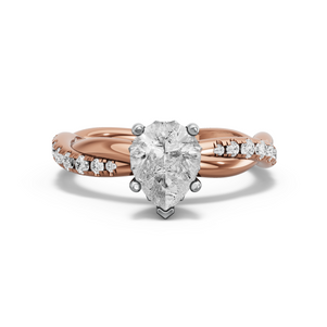 Image for Pear Lotus Basket Ring with Rope Pave band in 14K Two Tone Rose Gold