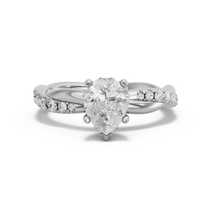Image for Pear Lotus Basket Ring with Rope Pave band in 14K White Gold