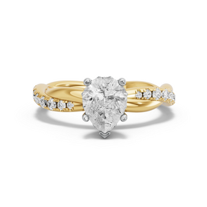 Image for Pear Lotus Basket Ring with Rope Pave band in 18K Two Tone Yellow Gold