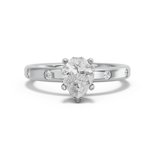 Image for Pear Lotus Basket Ring with Sleek Accent band in 14K White Gold