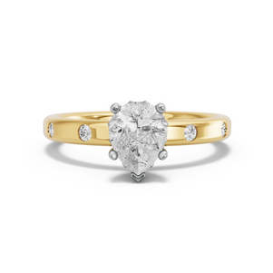 Image for Pear Lotus Basket Ring with Sleek Accent band in 14K Two Tone Yellow Gold