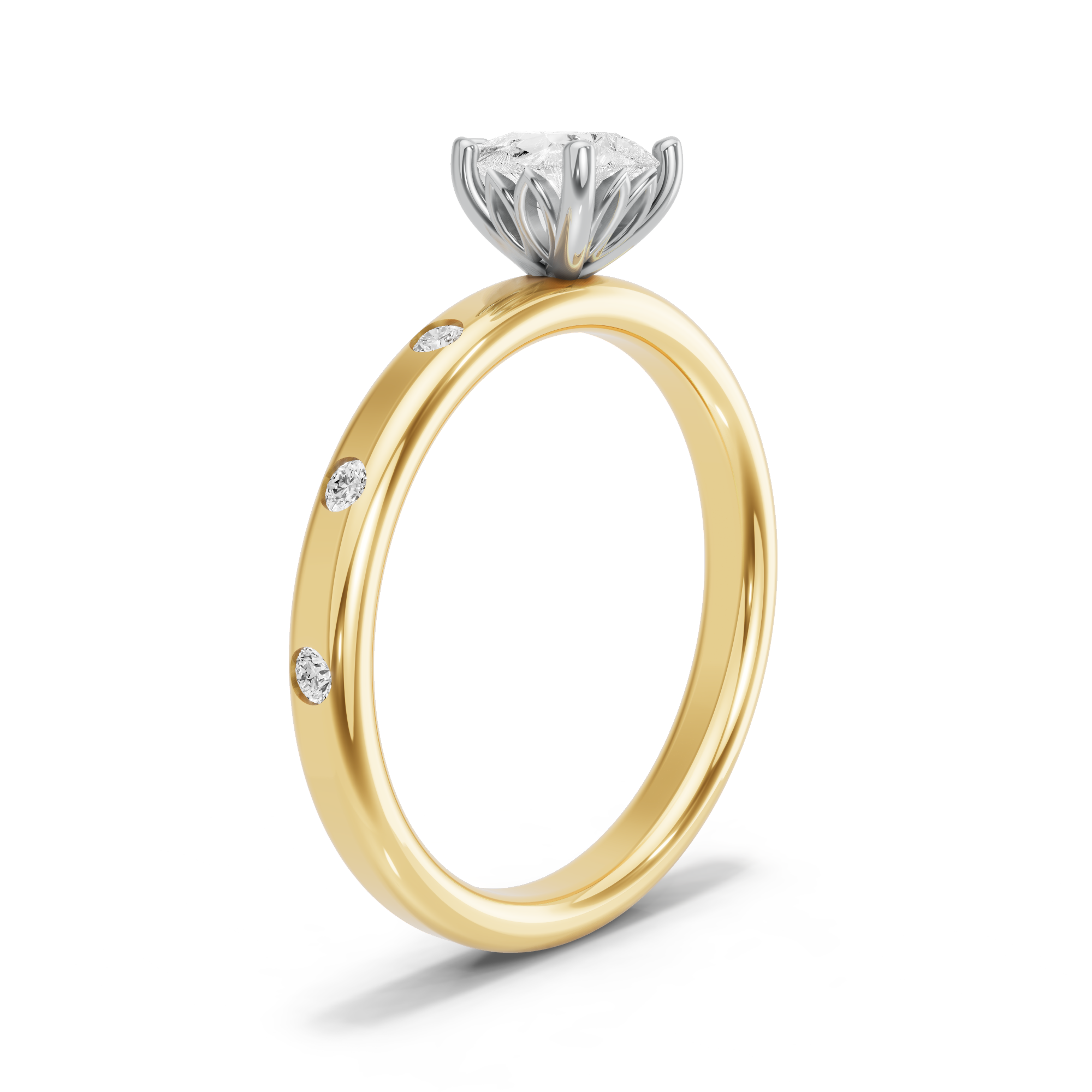 Image for pear-lotus-basket-ring-with-sleek-accent-band-in-14k-two-tone-yellow-gold