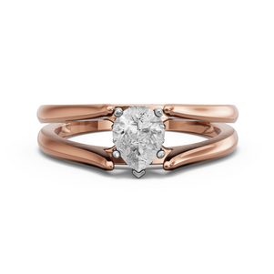 Image for Pear Lotus Basket Ring with Split Ring Solitaire band in 18K Two Tone Rose Gold