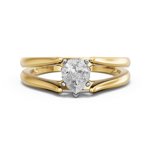 Image for Pear Lotus Basket Ring with Split Ring Solitaire band in 18K Two Tone Yellow Gold