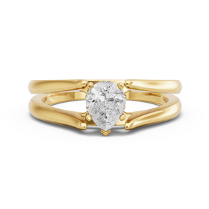 Image for Pear Lotus Basket Ring with Split Ring Solitaire band in 14K Yellow Gold
