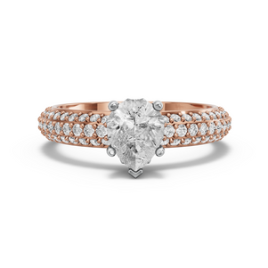 Image for Pear Lotus Basket Ring with Triple Row Pave band in 18K Two Tone Rose Gold