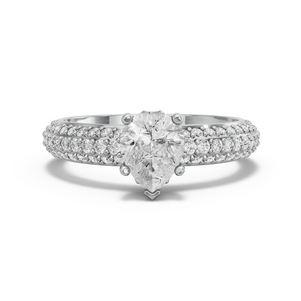 Image for Pear Lotus Basket Ring with Triple Row Pave band in 14K White Gold