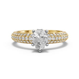 Image for Pear Lotus Basket Ring with Triple Row Pave band in 14K Two Tone Yellow Gold