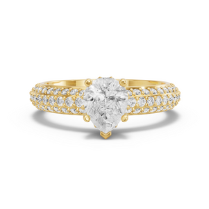 Image for Pear Lotus Basket Ring with Triple Row Pave band in 18K Yellow Gold