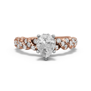 Image for Pear Lotus Basket Ring with Twist Pave band in 18K Two Tone Rose Gold