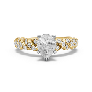 Image for Pear Lotus Basket Ring with Twist Pave band in 18K Two Tone Yellow Gold