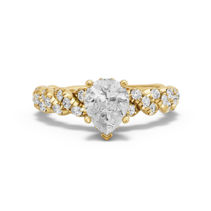 Image for Pear Lotus Basket Ring with Twist Pave band in 18K Yellow Gold