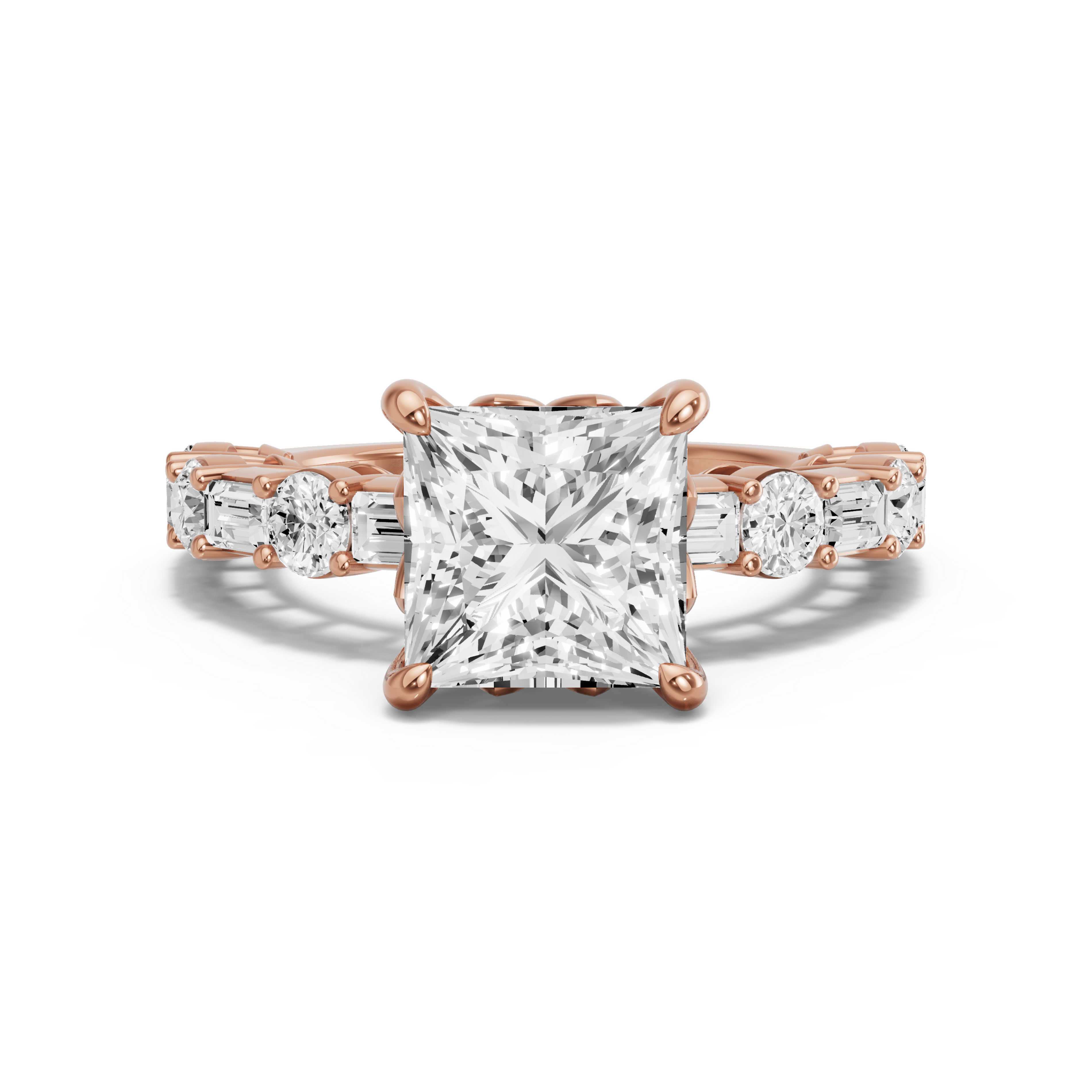 Image for Princess Lotus Basket Ring with Alternating Baguette band in 14K Yellow Gold