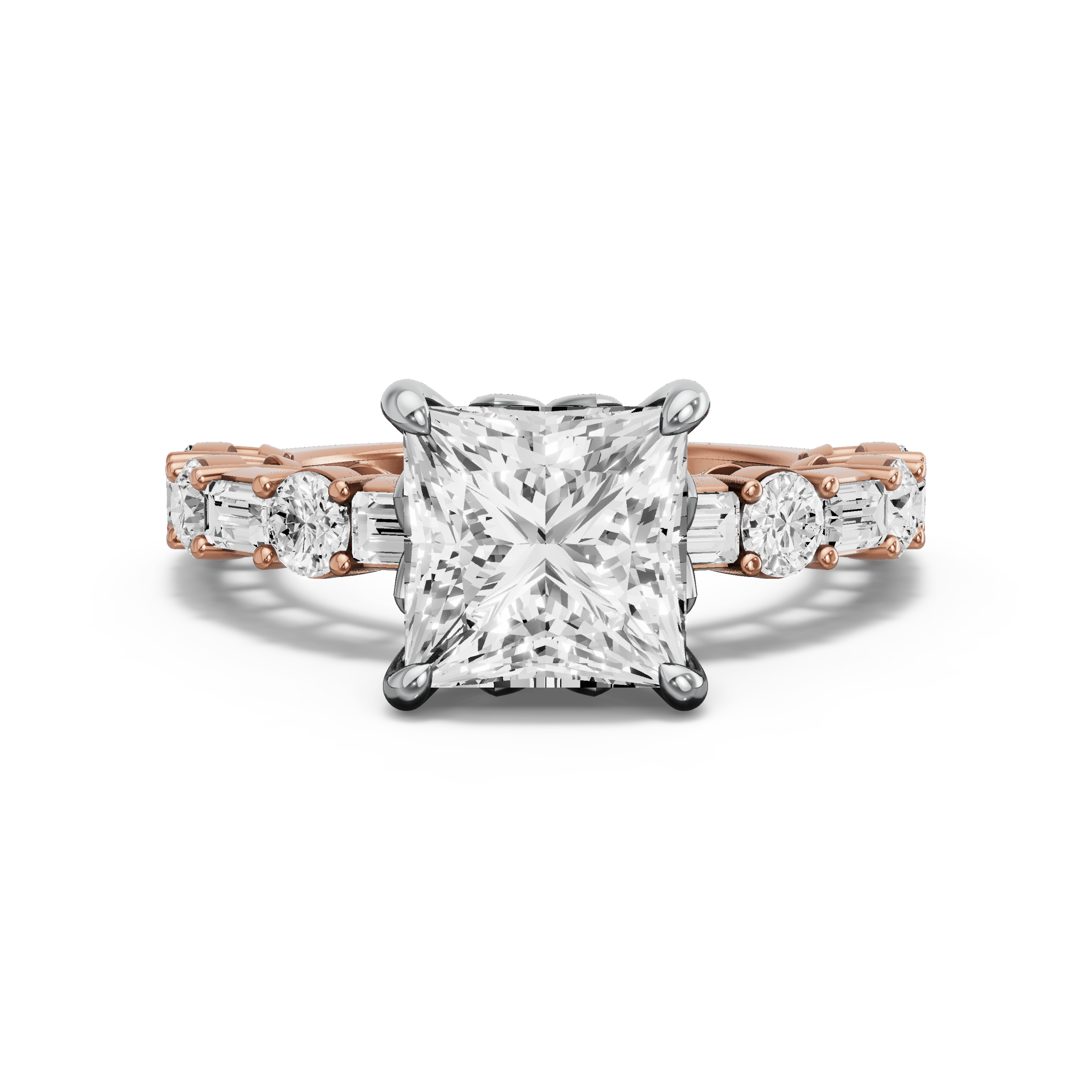 Image for Princess Lotus Basket Ring with Alternating Baguette band in 10K Two Tone Yellow Gold