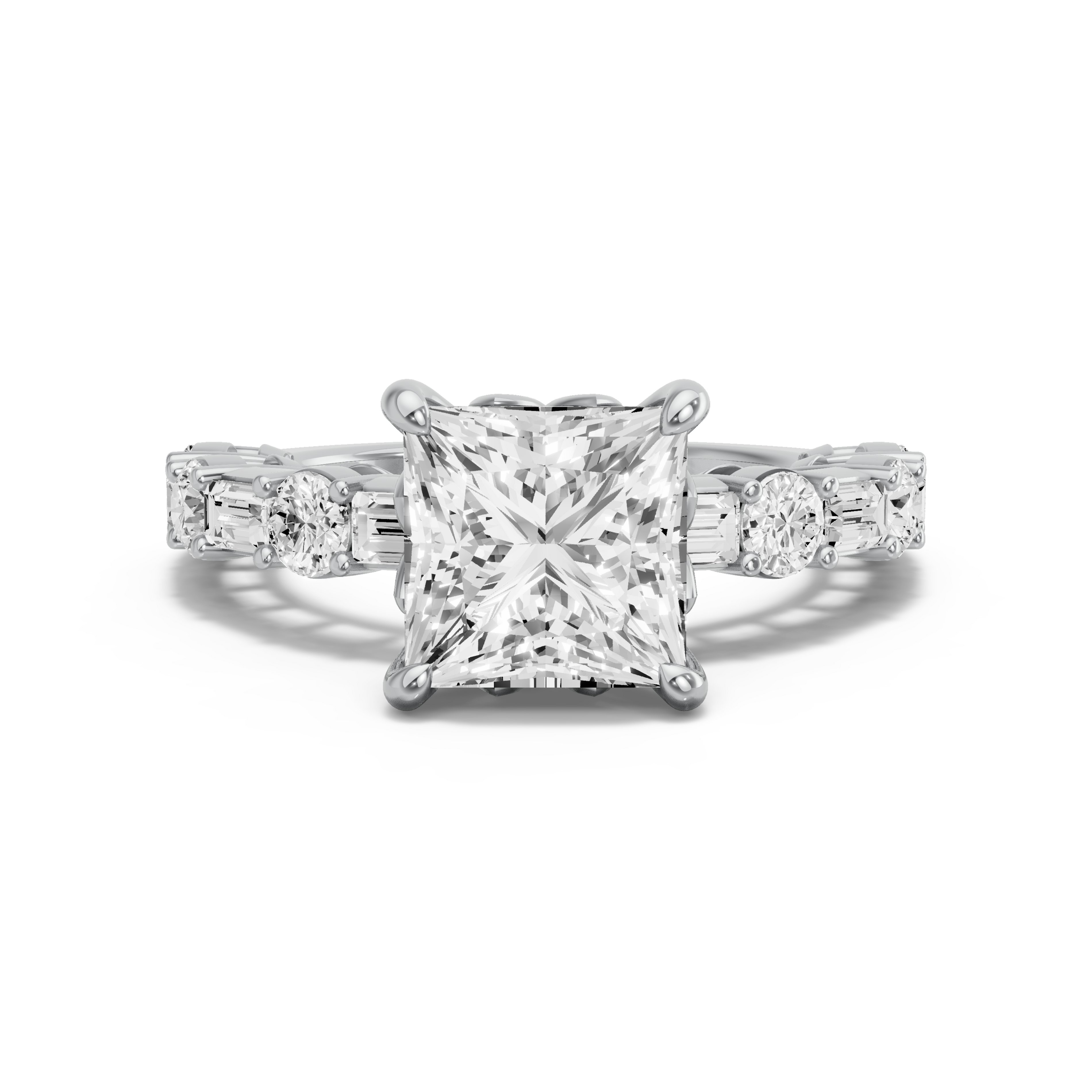 Image for Princess Lotus Basket Ring with Alternating Baguette band in 14K Two Tone Rose Gold