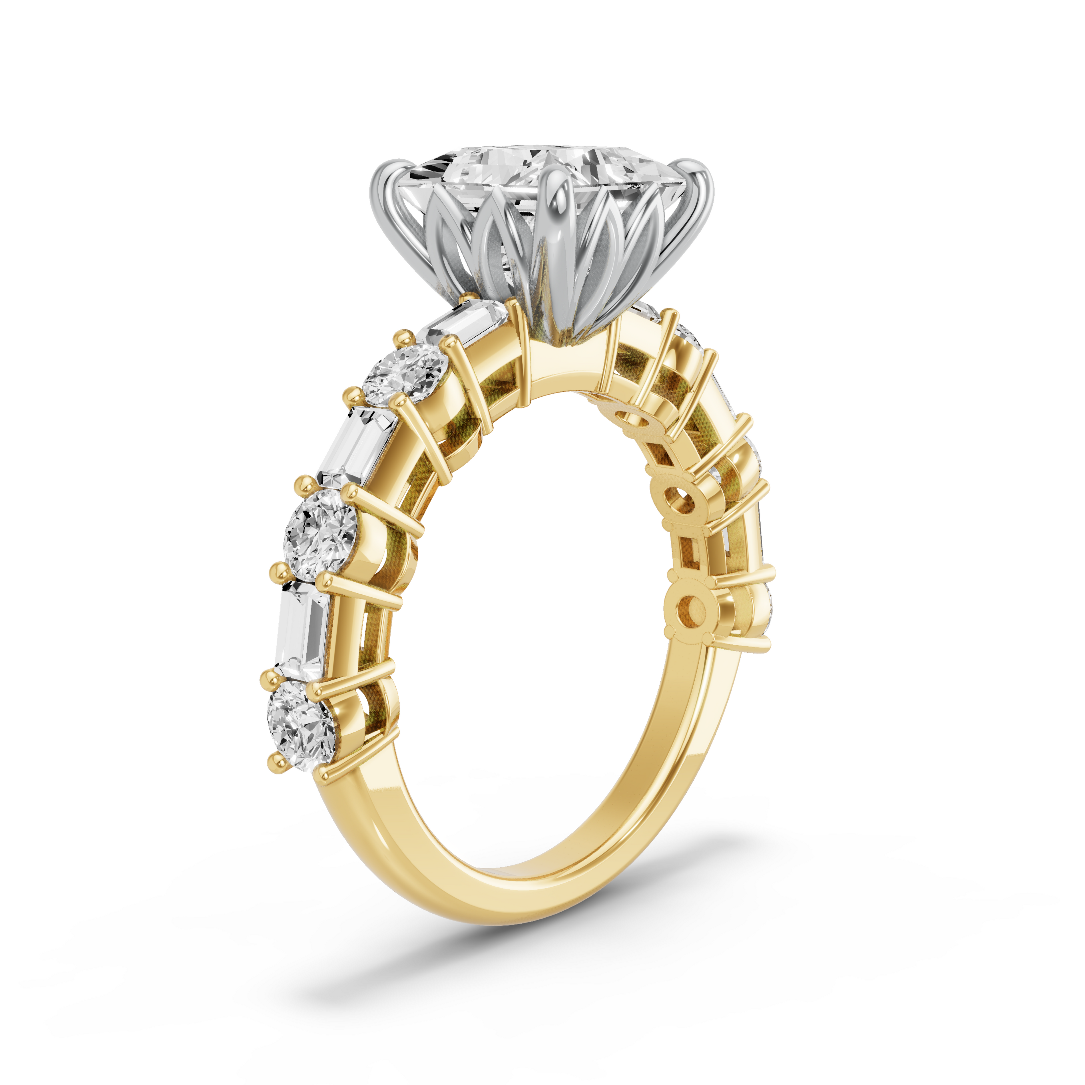 Image for Princess Lotus Basket Ring with Alternating Baguette band in 18K Rose Gold