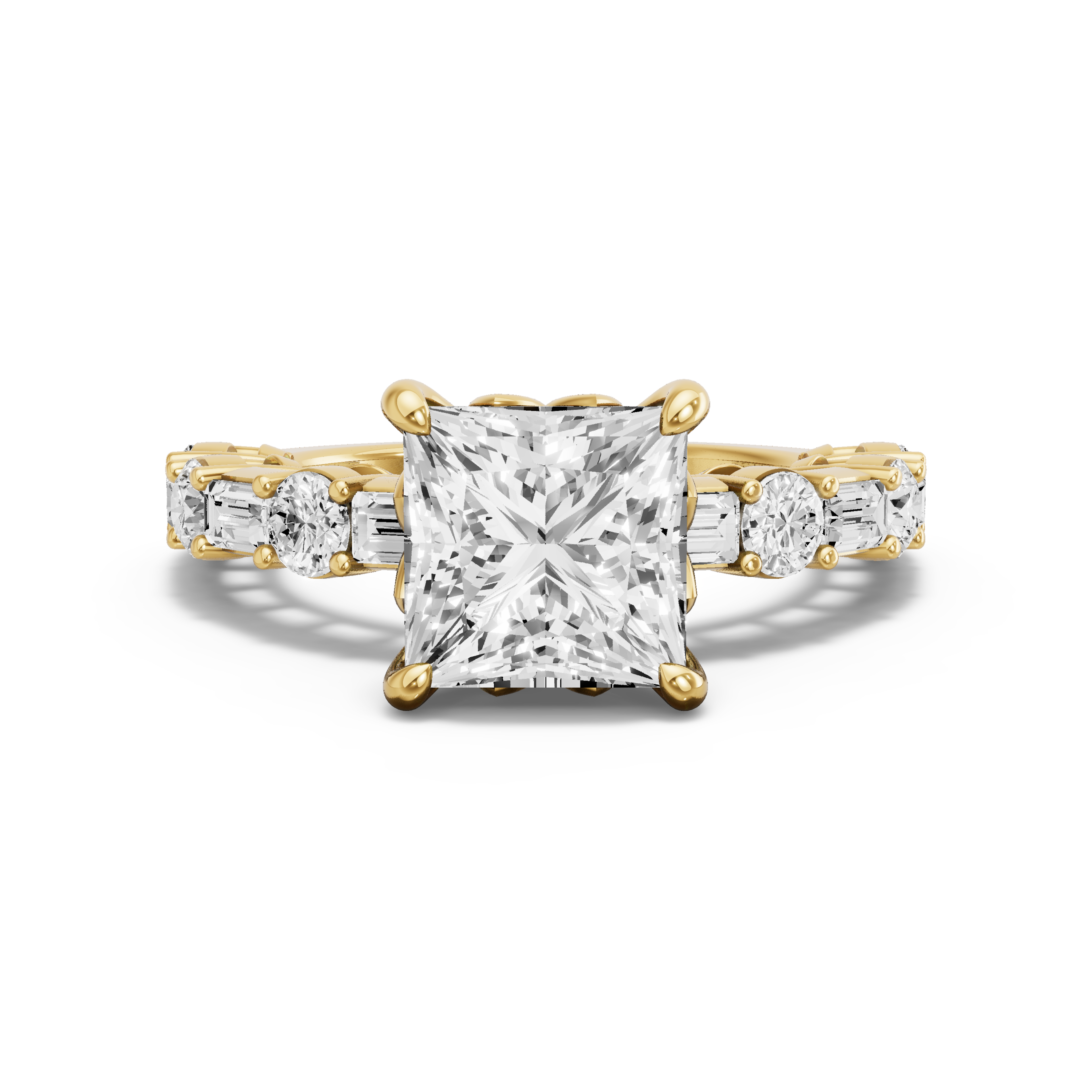 Image for Princess Lotus Basket Ring with Alternating Baguette band in 18K White Gold