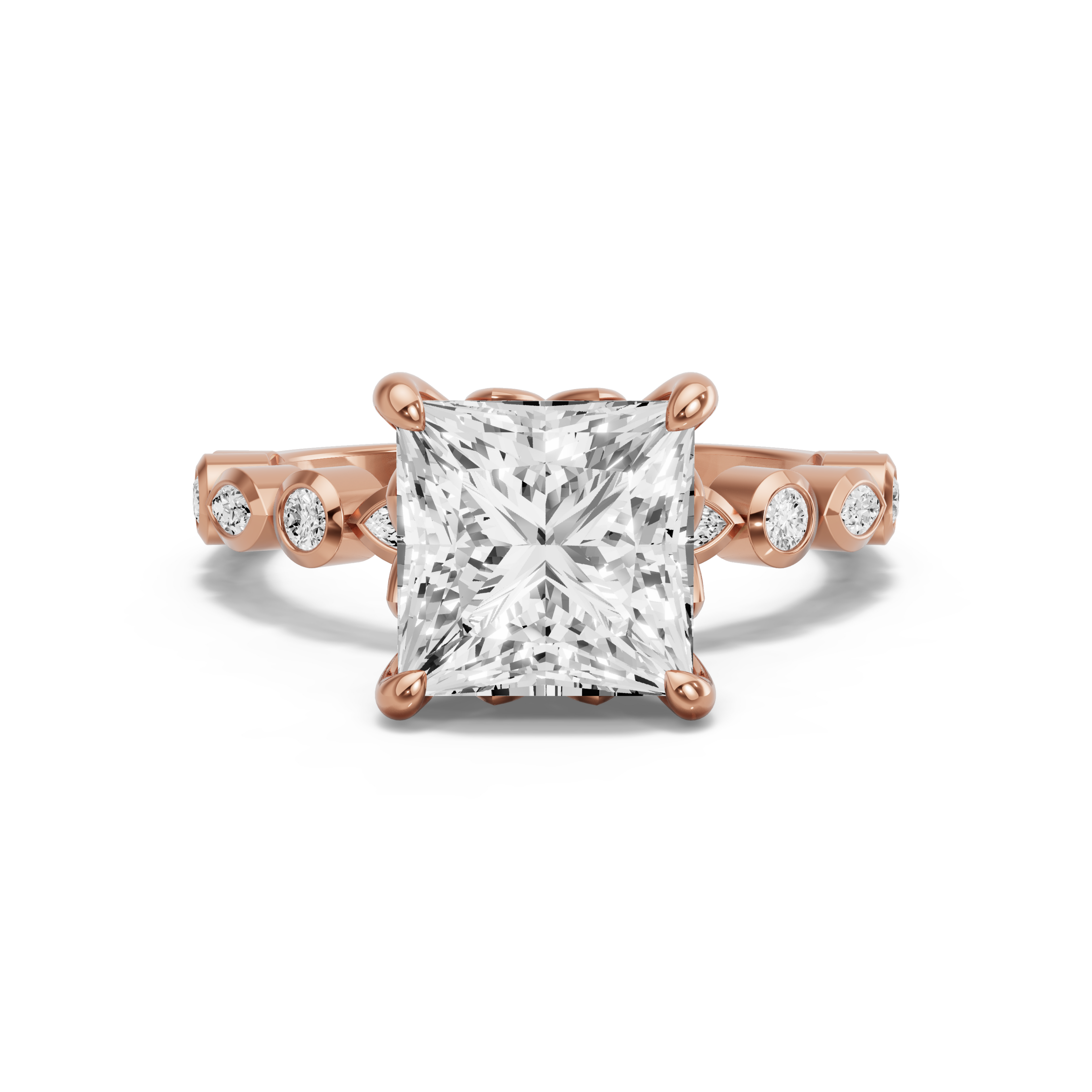 Image for Princess Lotus Basket Ring with Alternating Marquise band in 18K Yellow Gold
