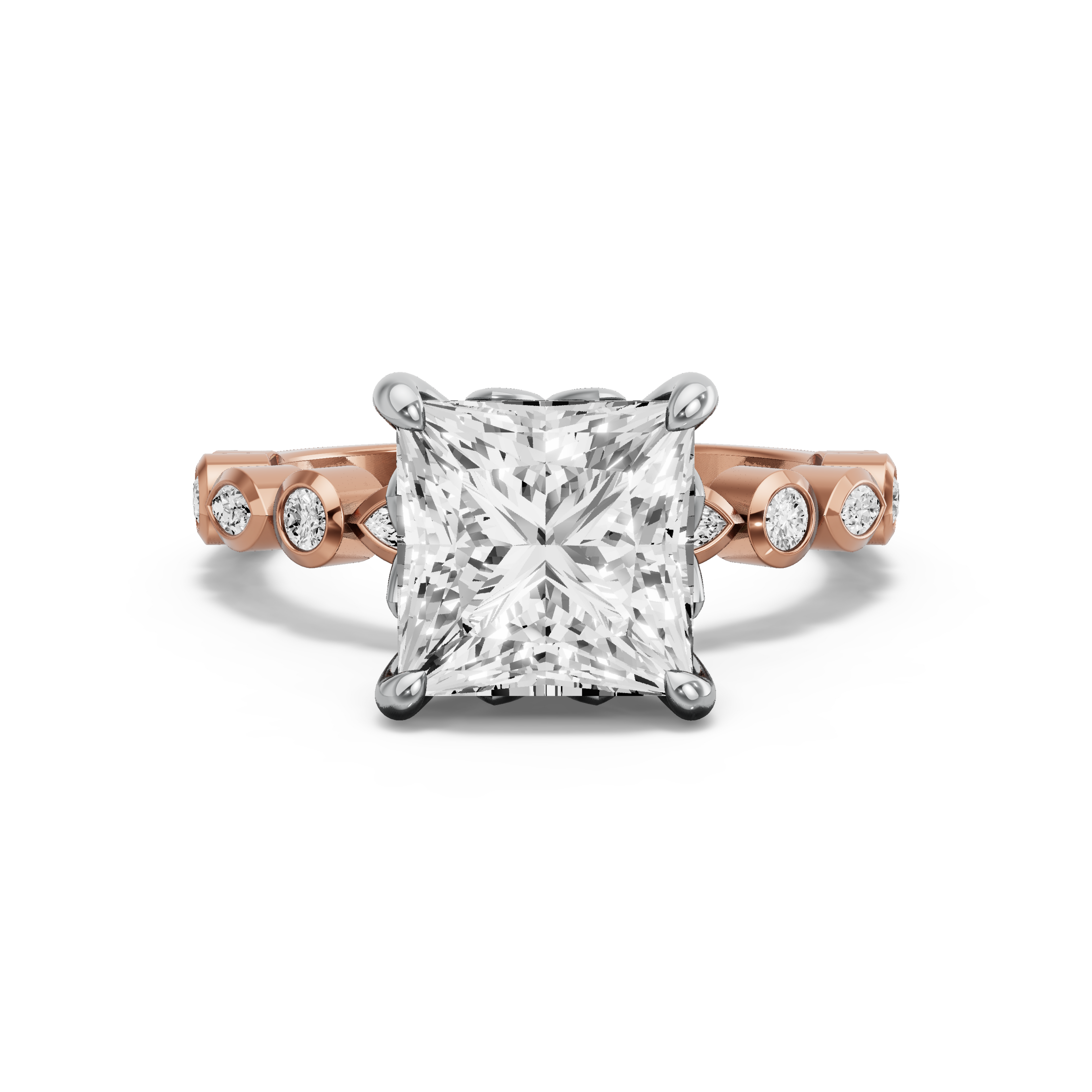 Image for Princess Lotus Basket Ring with Alternating Marquise band in 18K Two Tone Yellow Gold