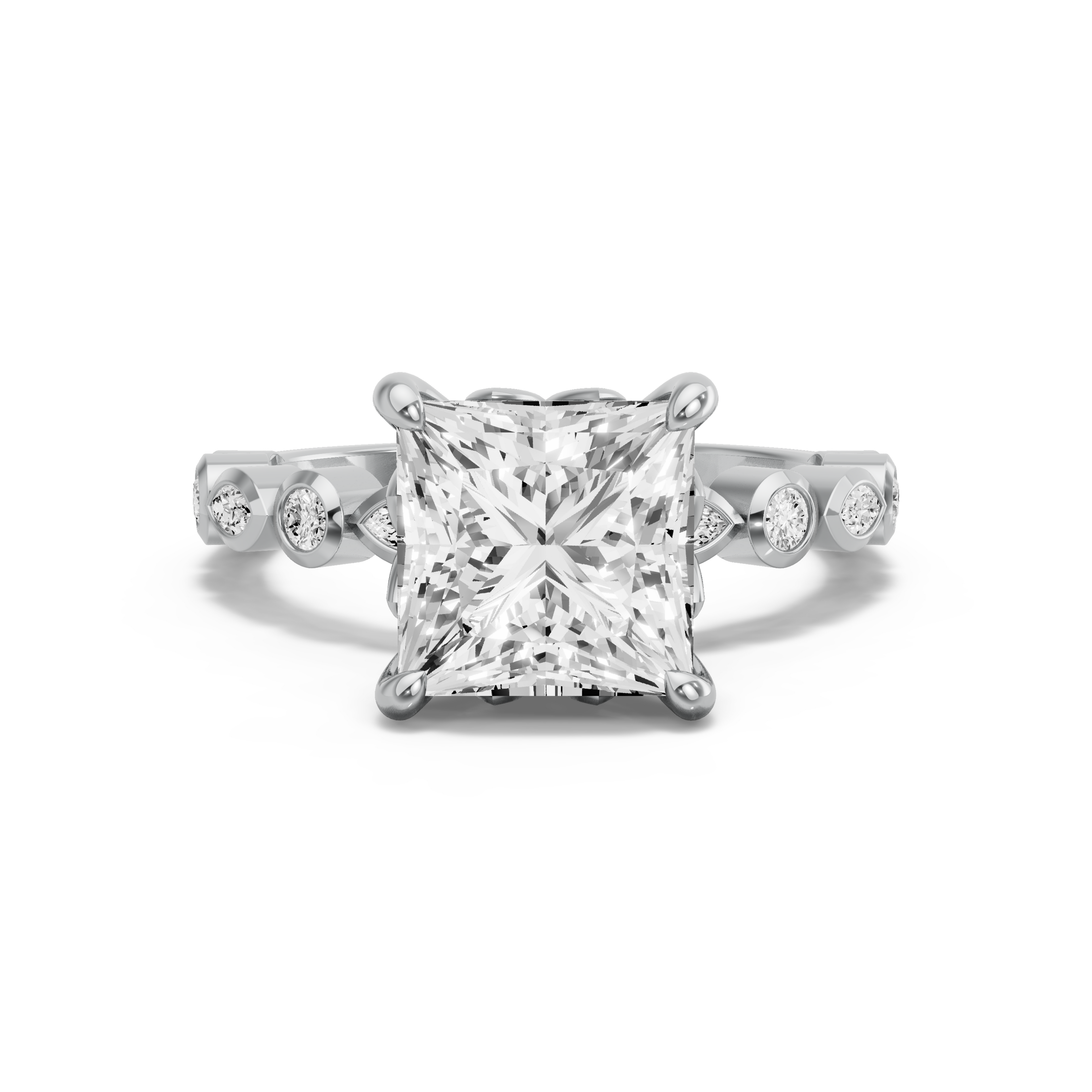 Image for Princess Lotus Basket Ring with Alternating Marquise band in 14K Two Tone Rose Gold