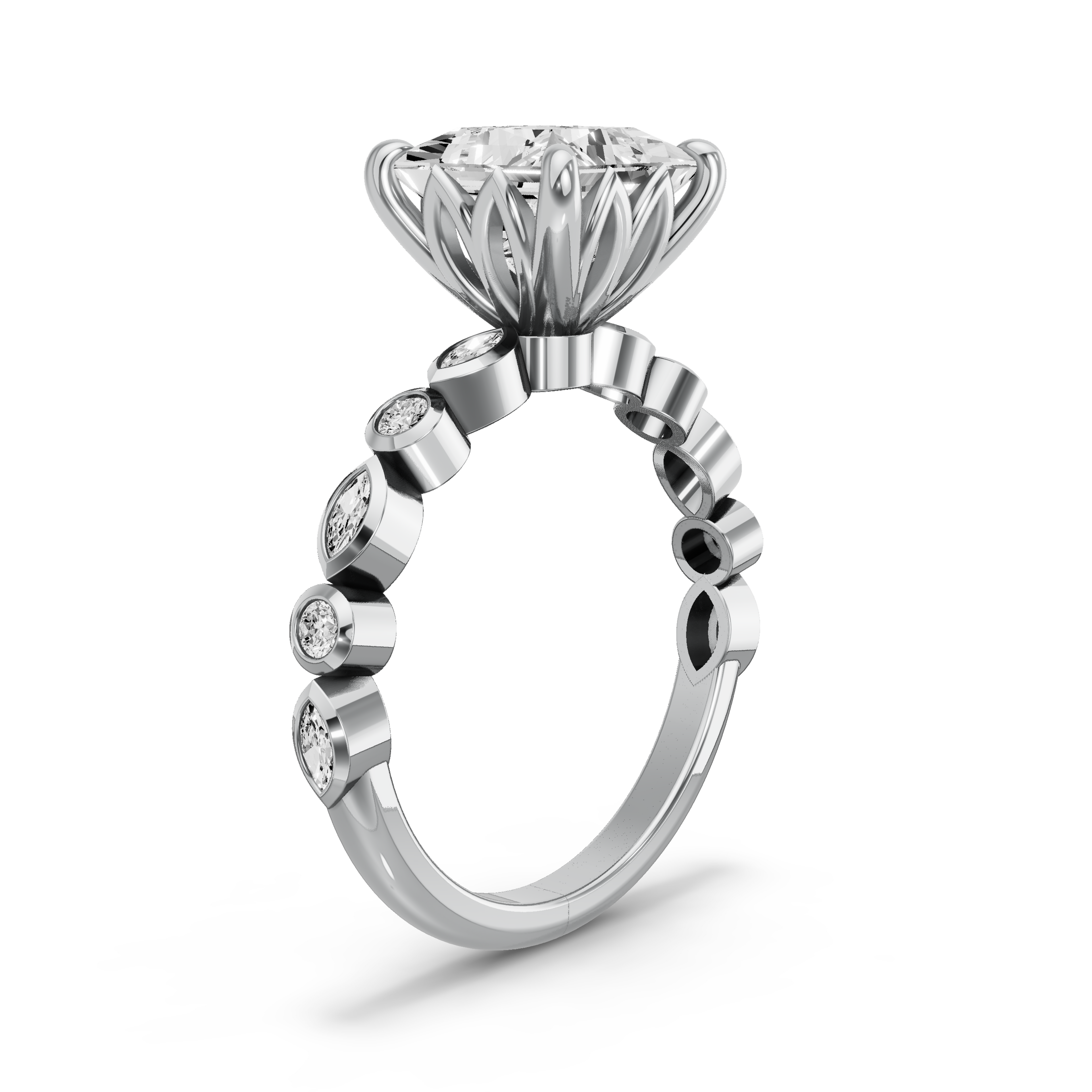 Image for Princess Lotus Basket Ring with Alternating Marquise band in 14K Two Tone Rose Gold