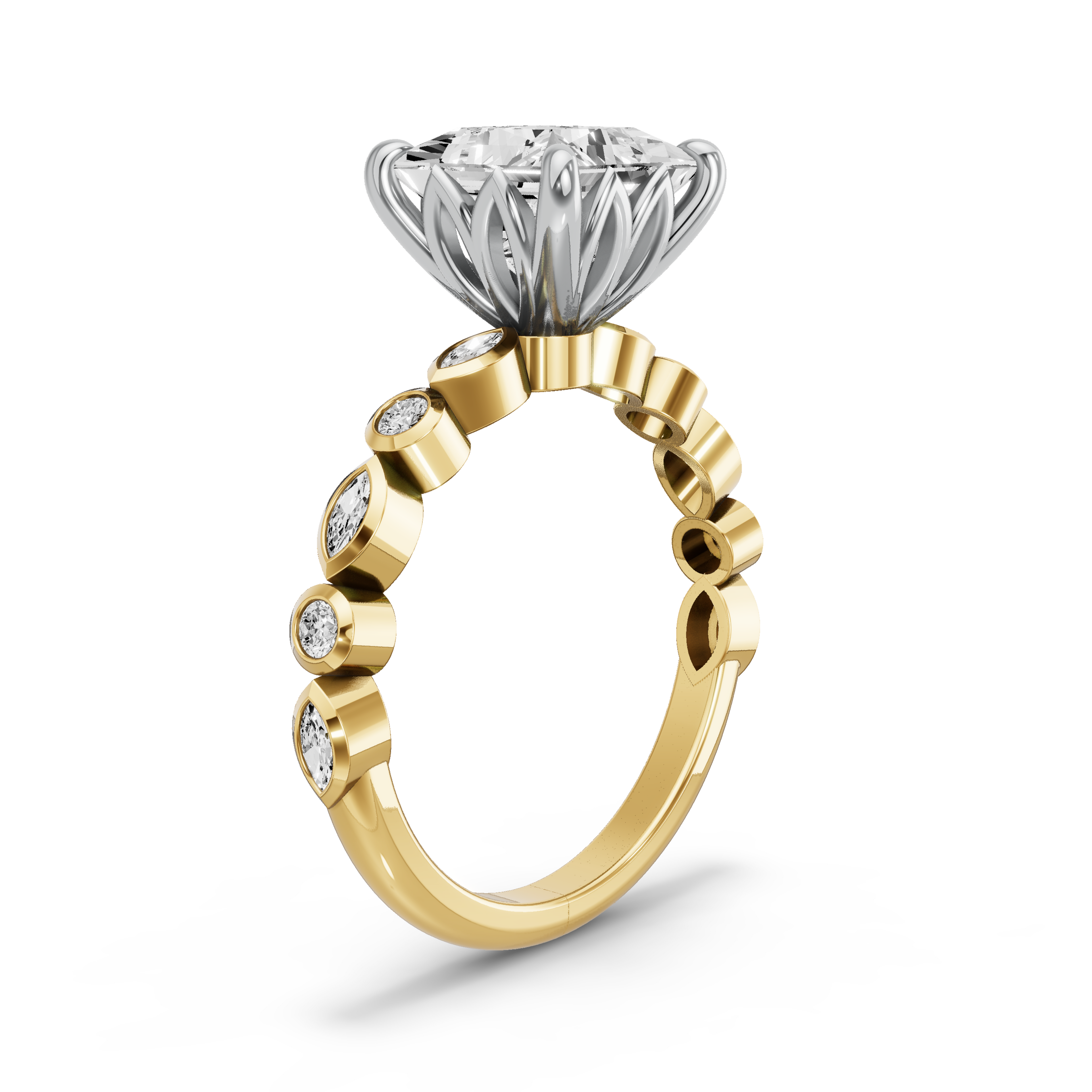 Image for Princess Lotus Basket Ring with Alternating Marquise band in 14K Rose Gold