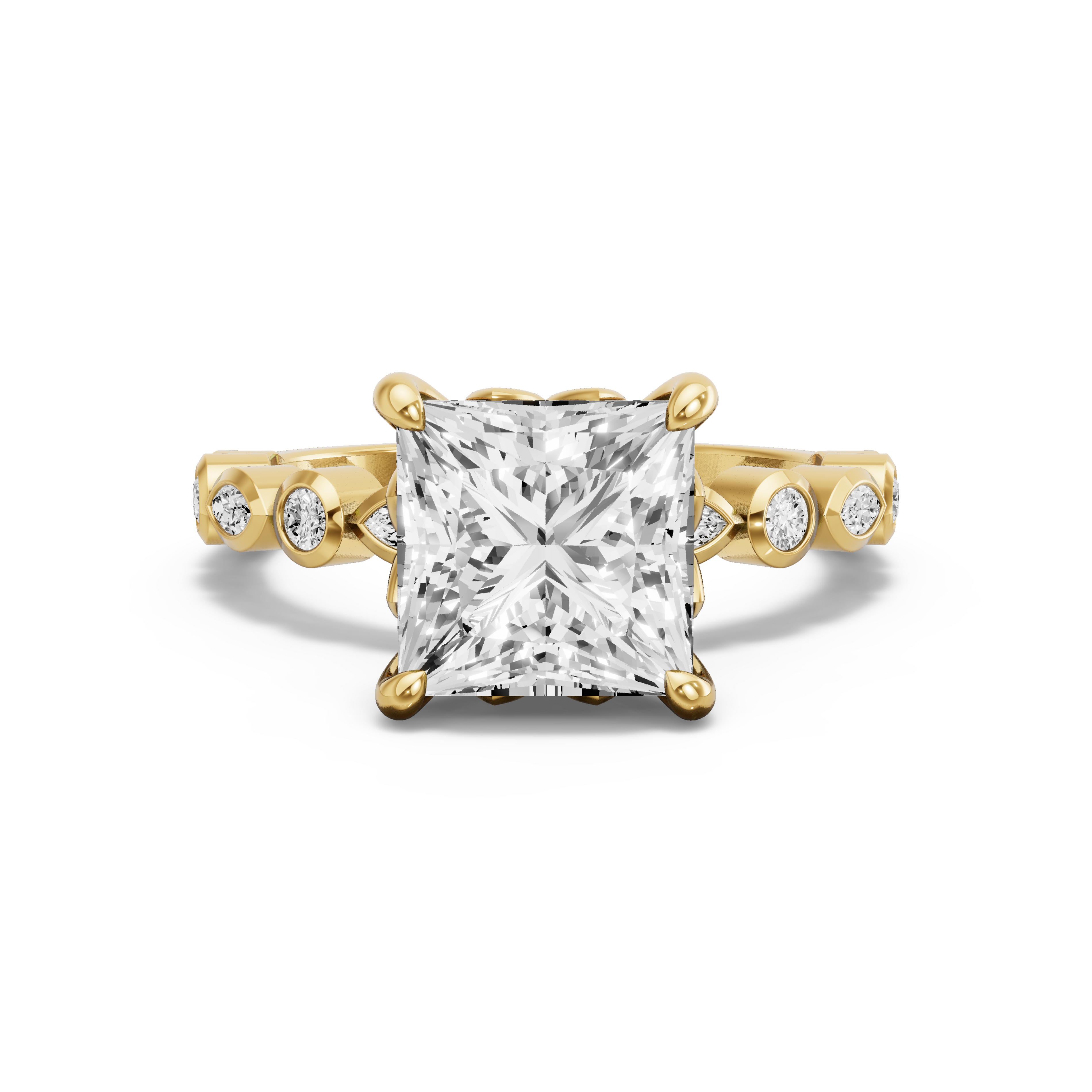 Image for Princess Lotus Basket Ring with Alternating Marquise band in 14K White Gold