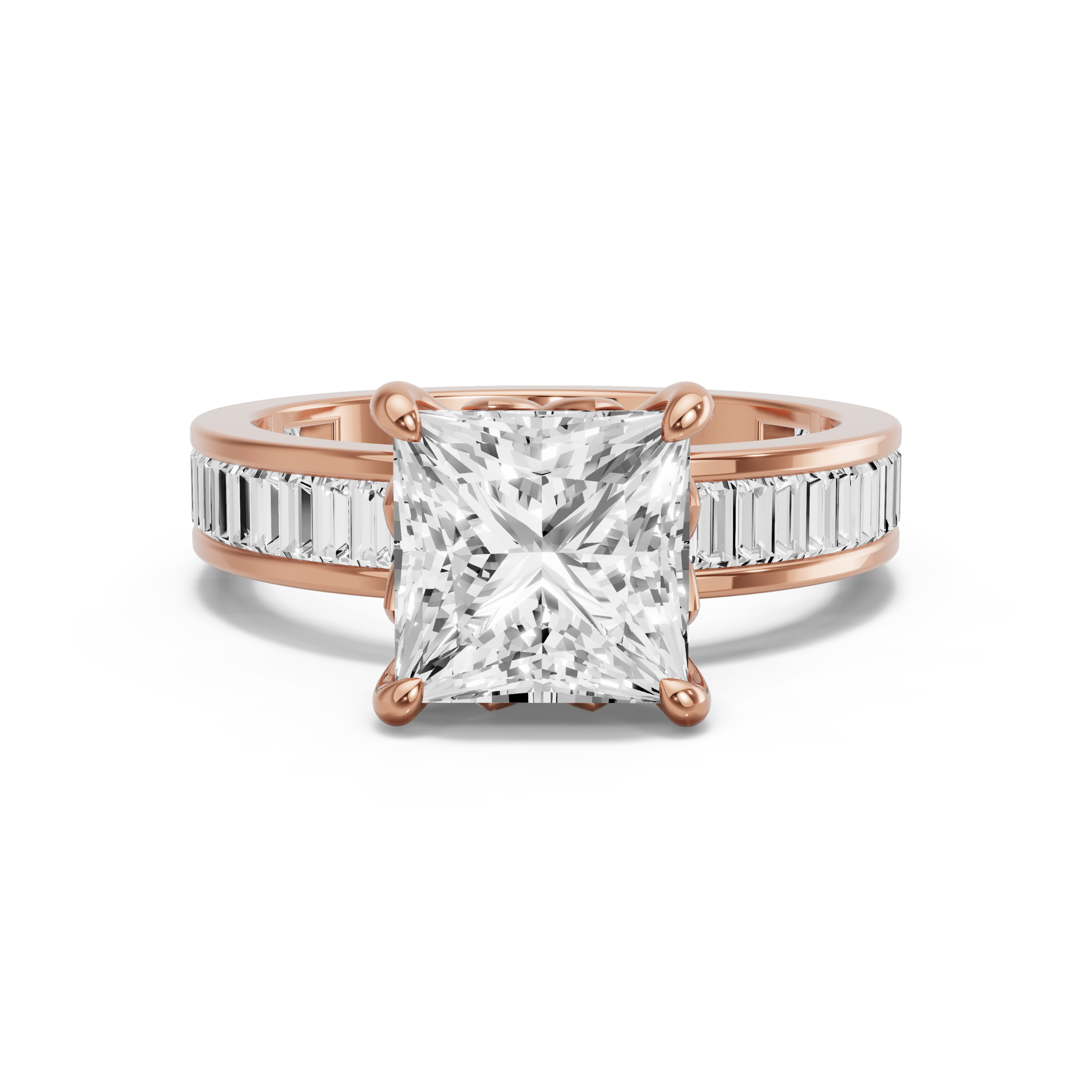 Image for Princess Lotus Basket Ring with Baguette Channel band in 18K Yellow Gold