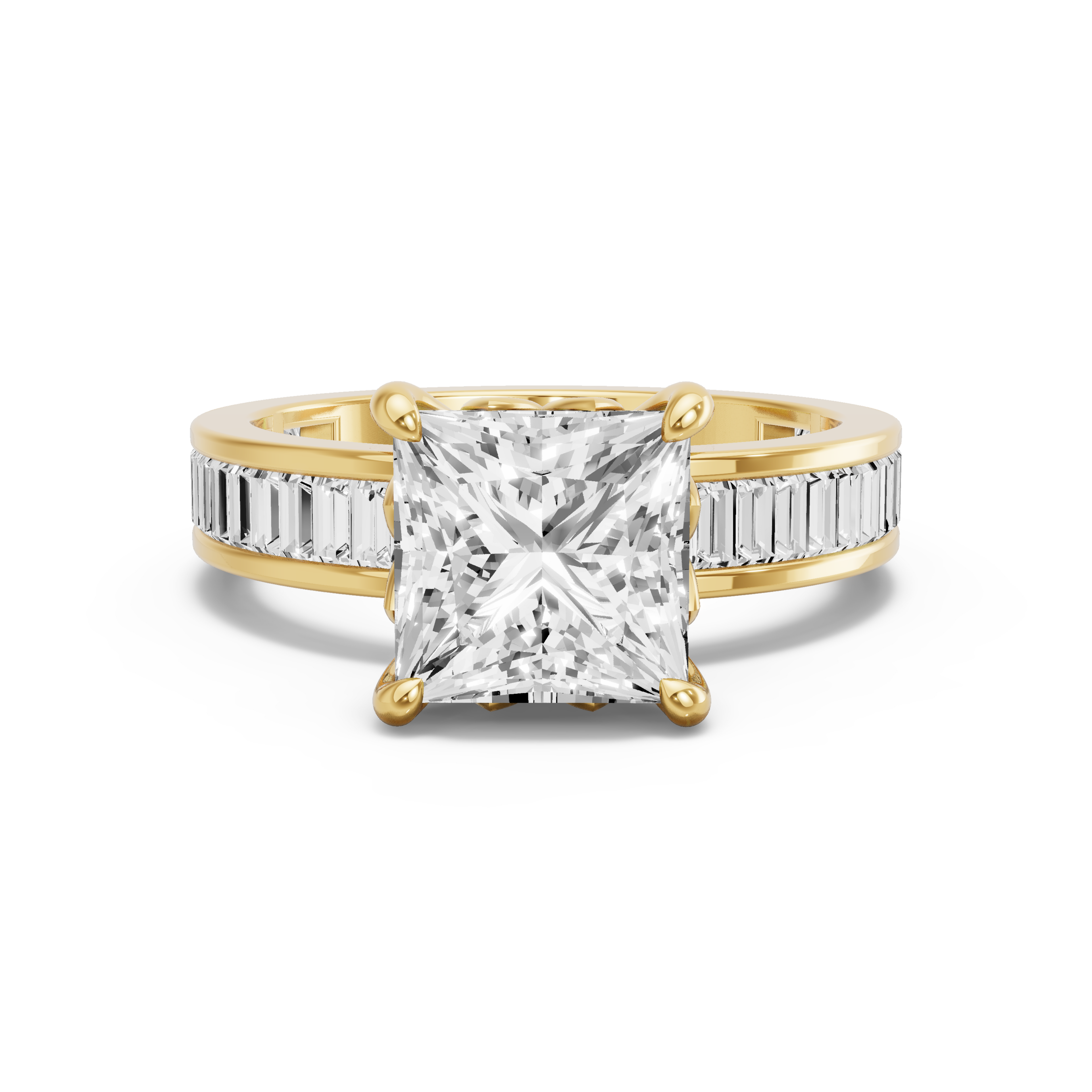 Image for Princess Lotus Basket Ring with Baguette Channel band in 18K White Gold