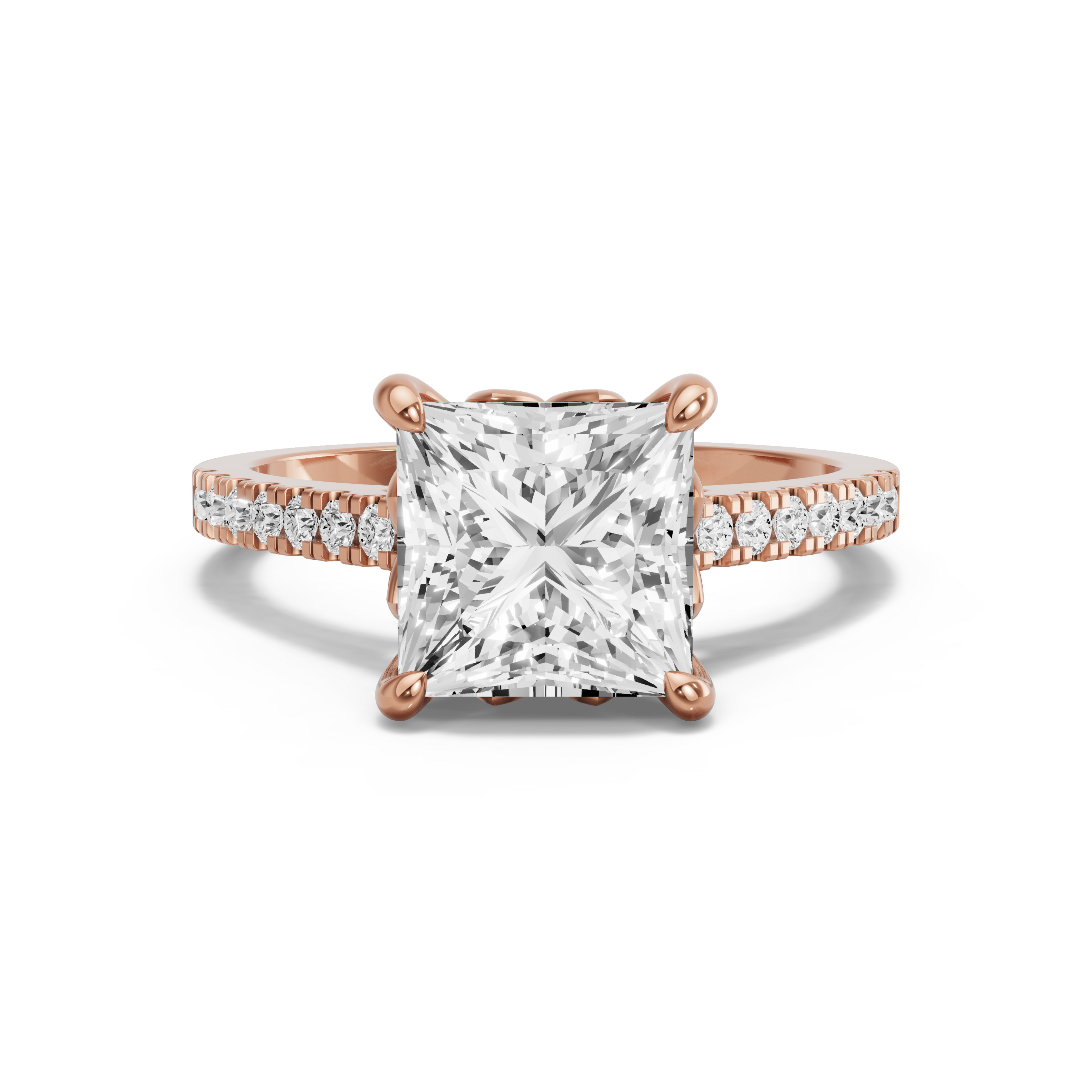 Image for Princess Lotus Basket Ring with Cathedral Pave band in 10K Yellow Gold
