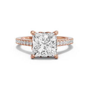 Image for Princess Lotus Basket Ring with Cathedral Pave band in 18K Rose Gold