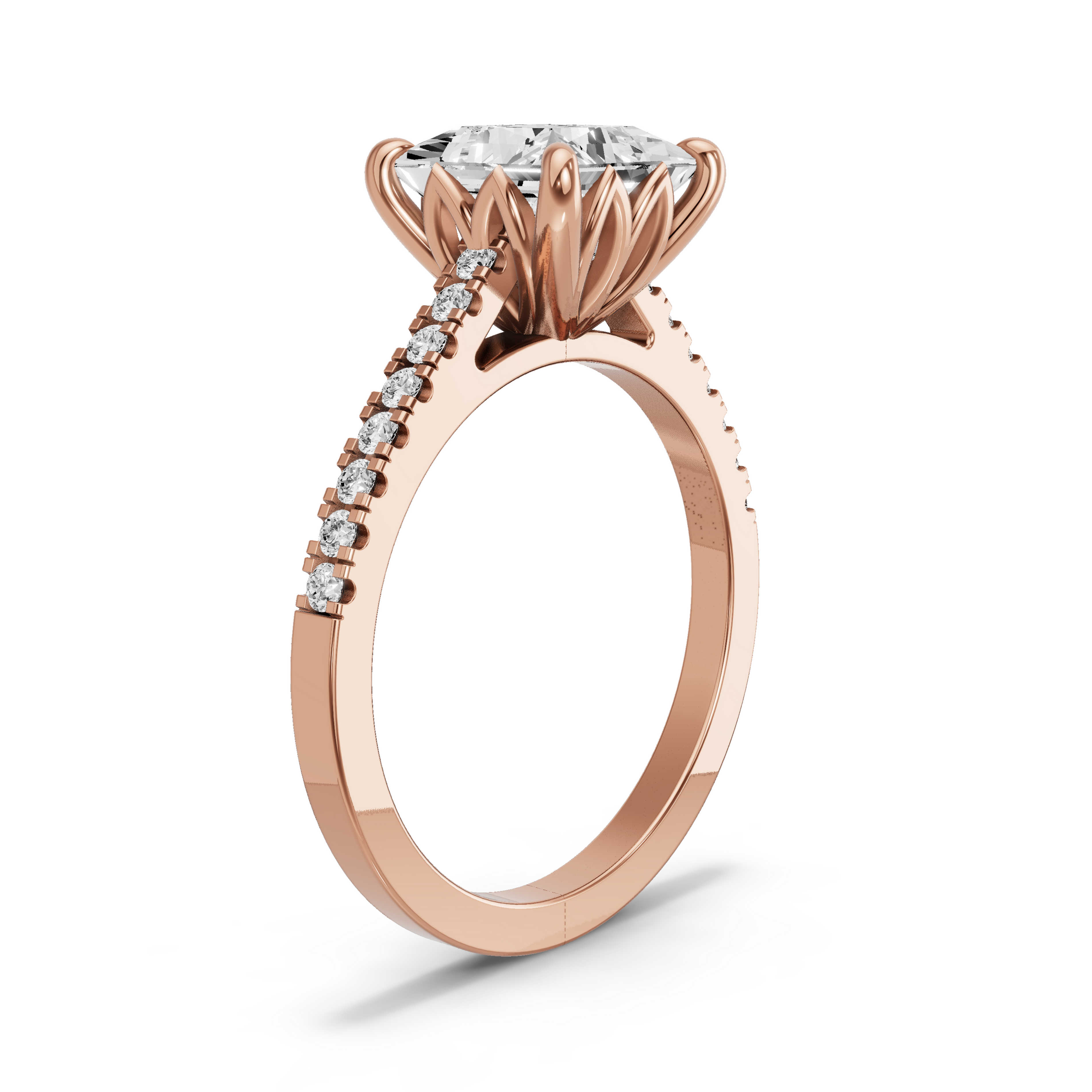 Image for Princess Lotus Basket Ring with Cathedral Pave band in 18K Yellow Gold