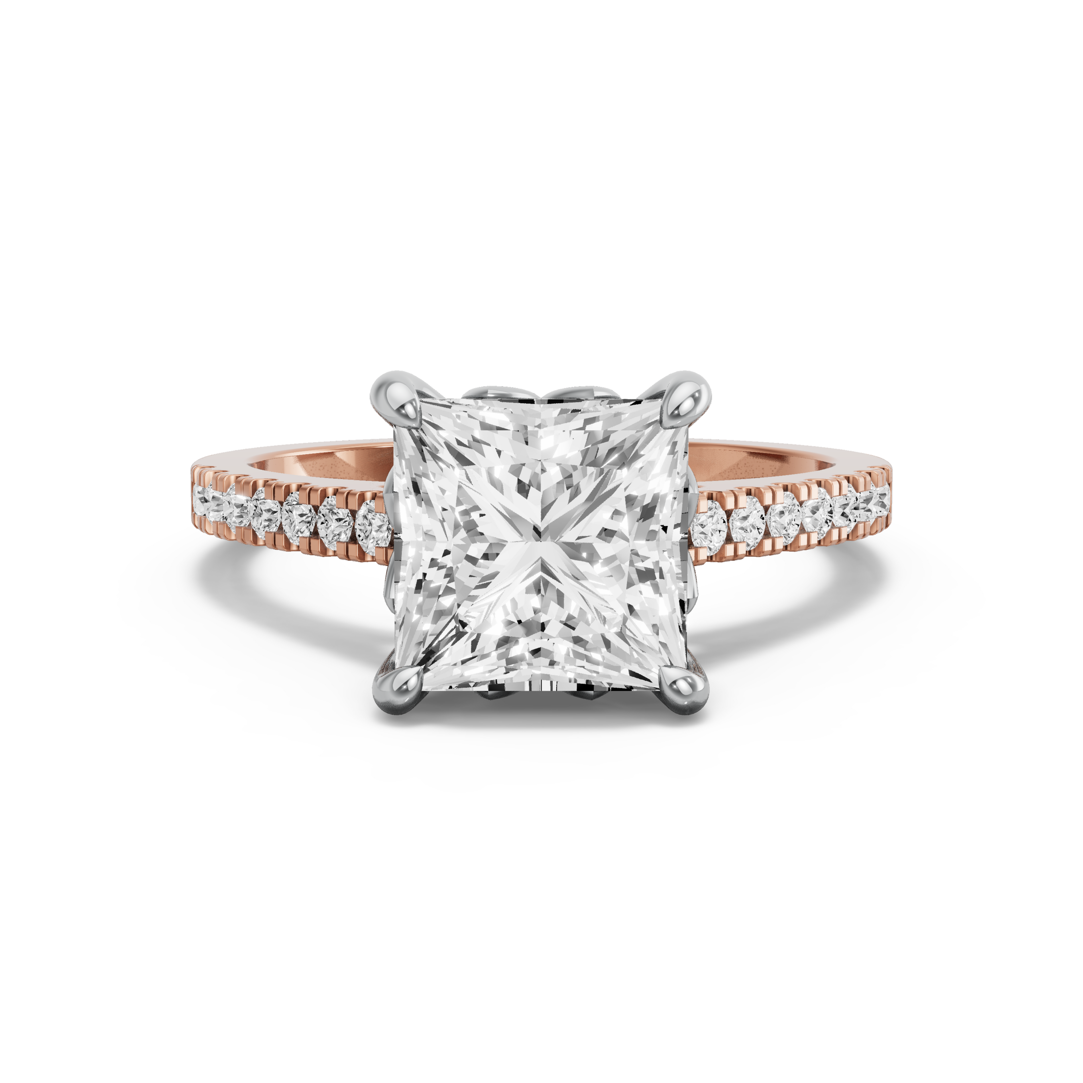 Image for Princess Lotus Basket Ring with Cathedral Pave band in 10K Two Tone Yellow Gold