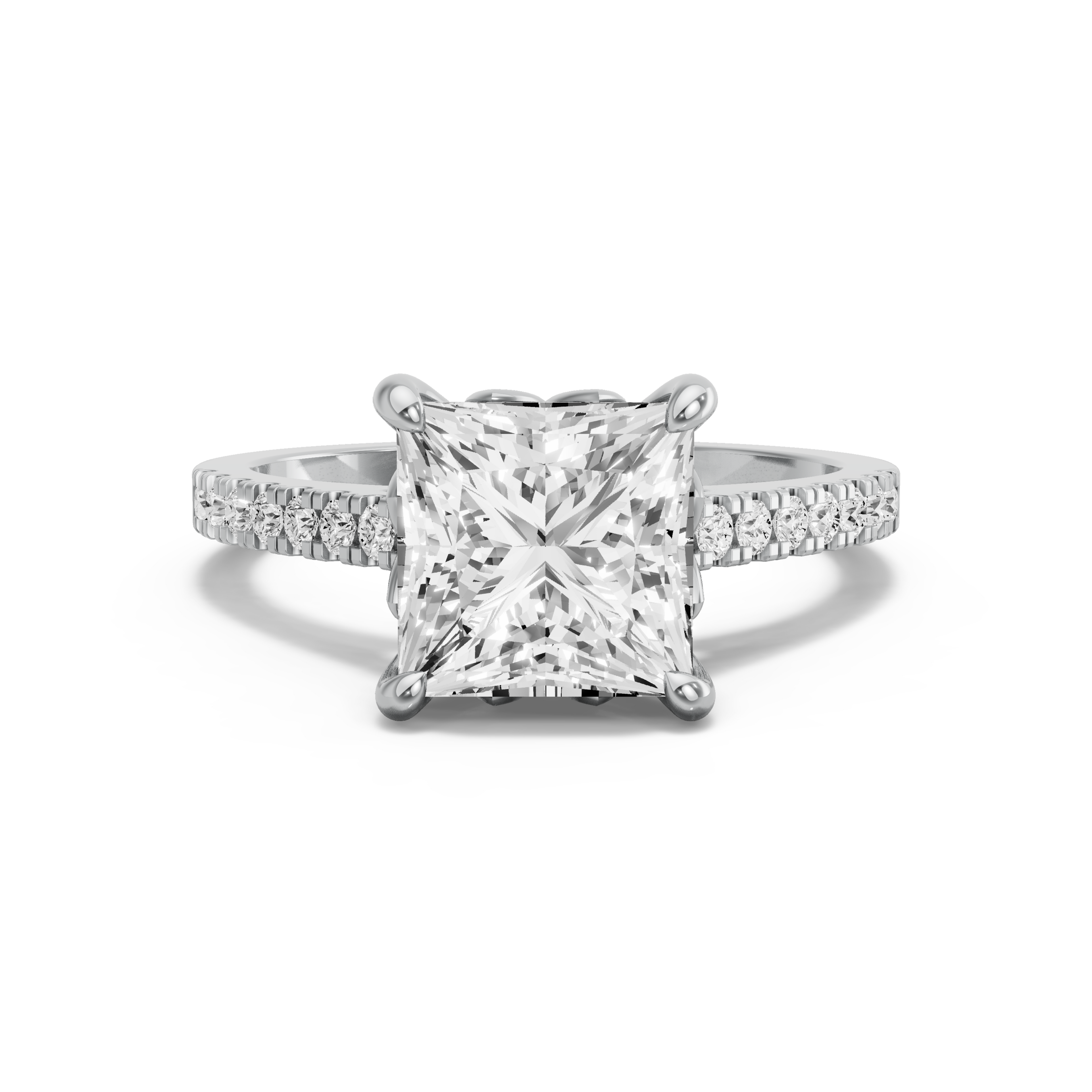 Image for Princess Lotus Basket Ring with Cathedral Pave band in 18K Two Tone Rose Gold