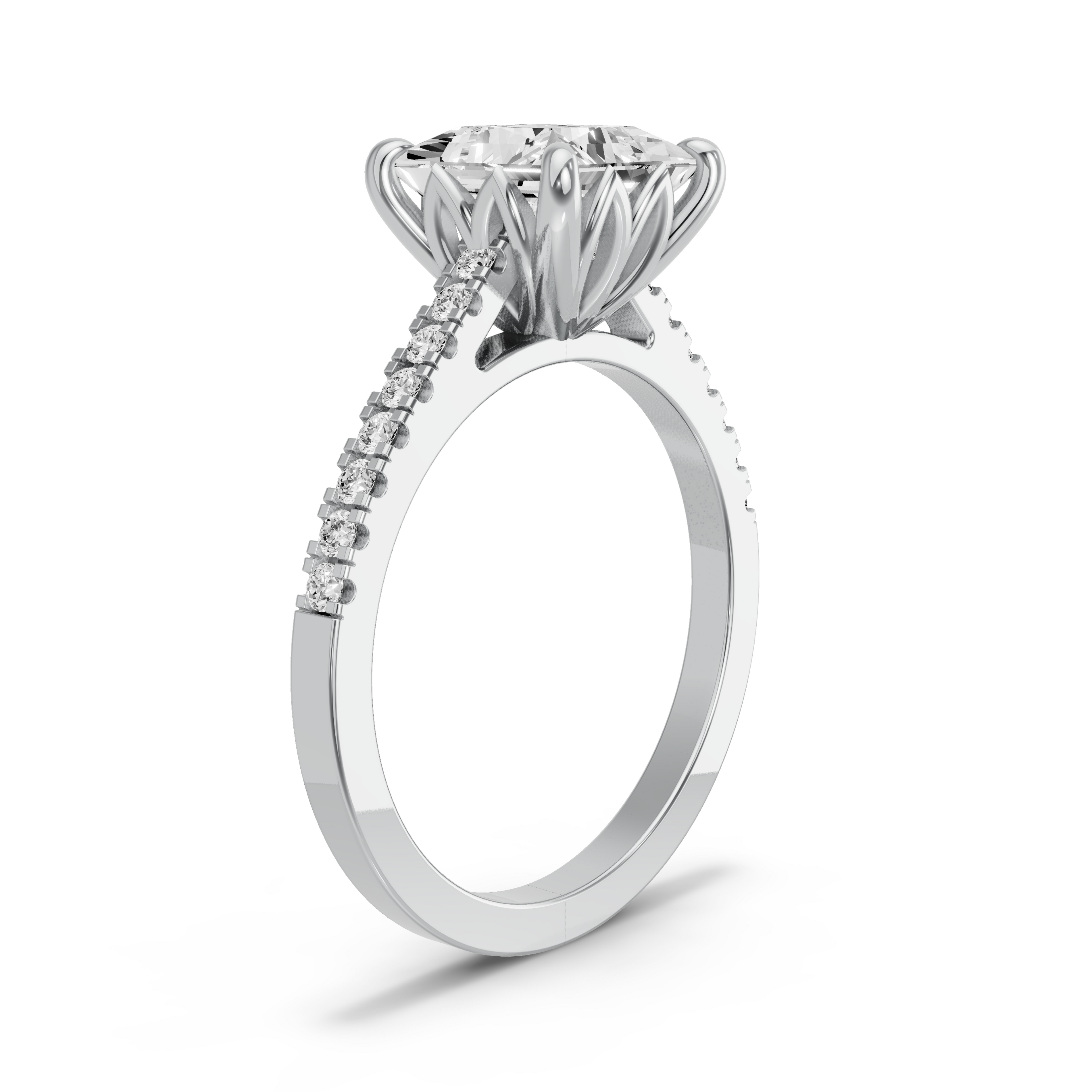 Image for Princess Lotus Basket Ring with Baguette Channel band in 950 Platinum
