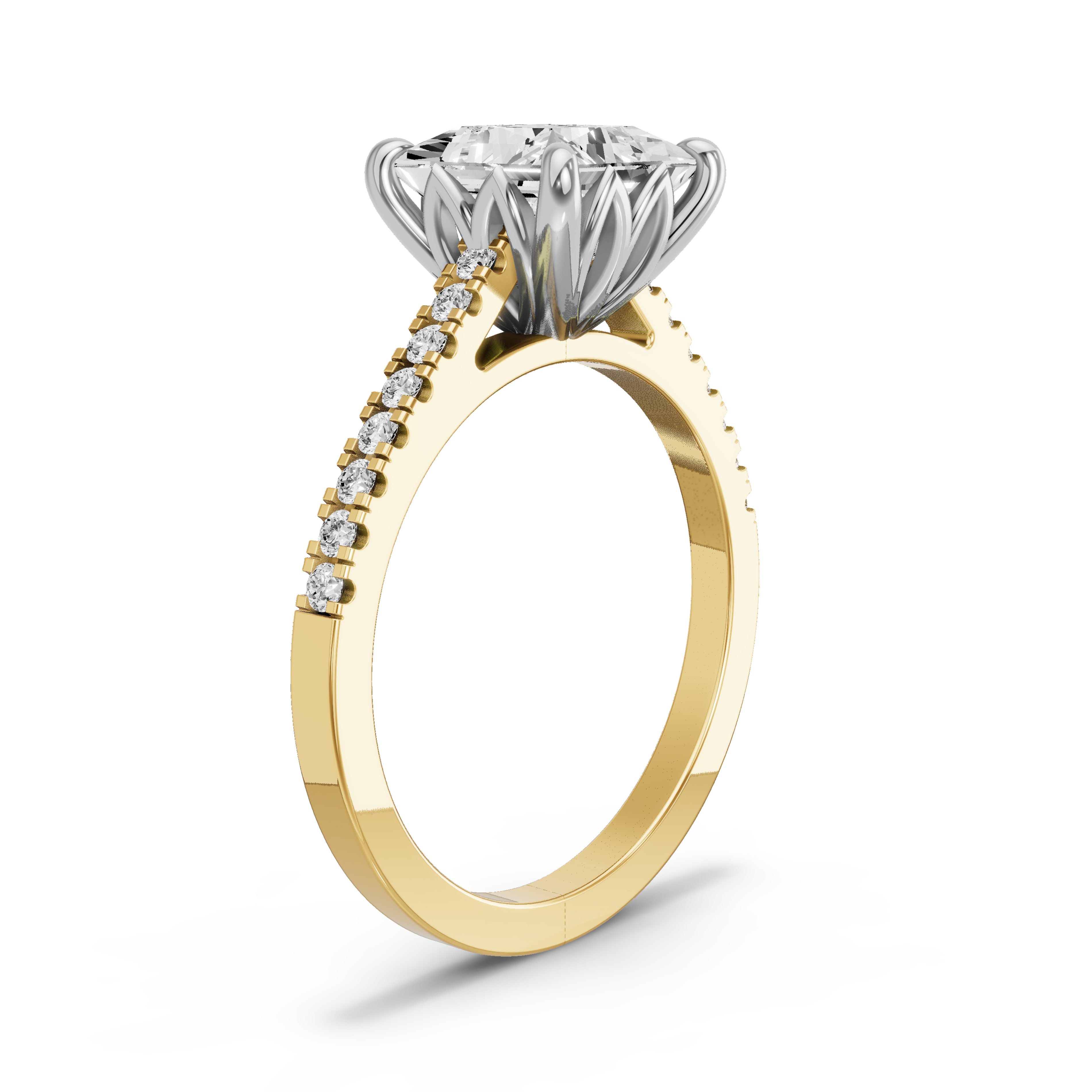 Image for Princess Lotus Basket Ring with Cathedral Pave band in 14K Rose Gold