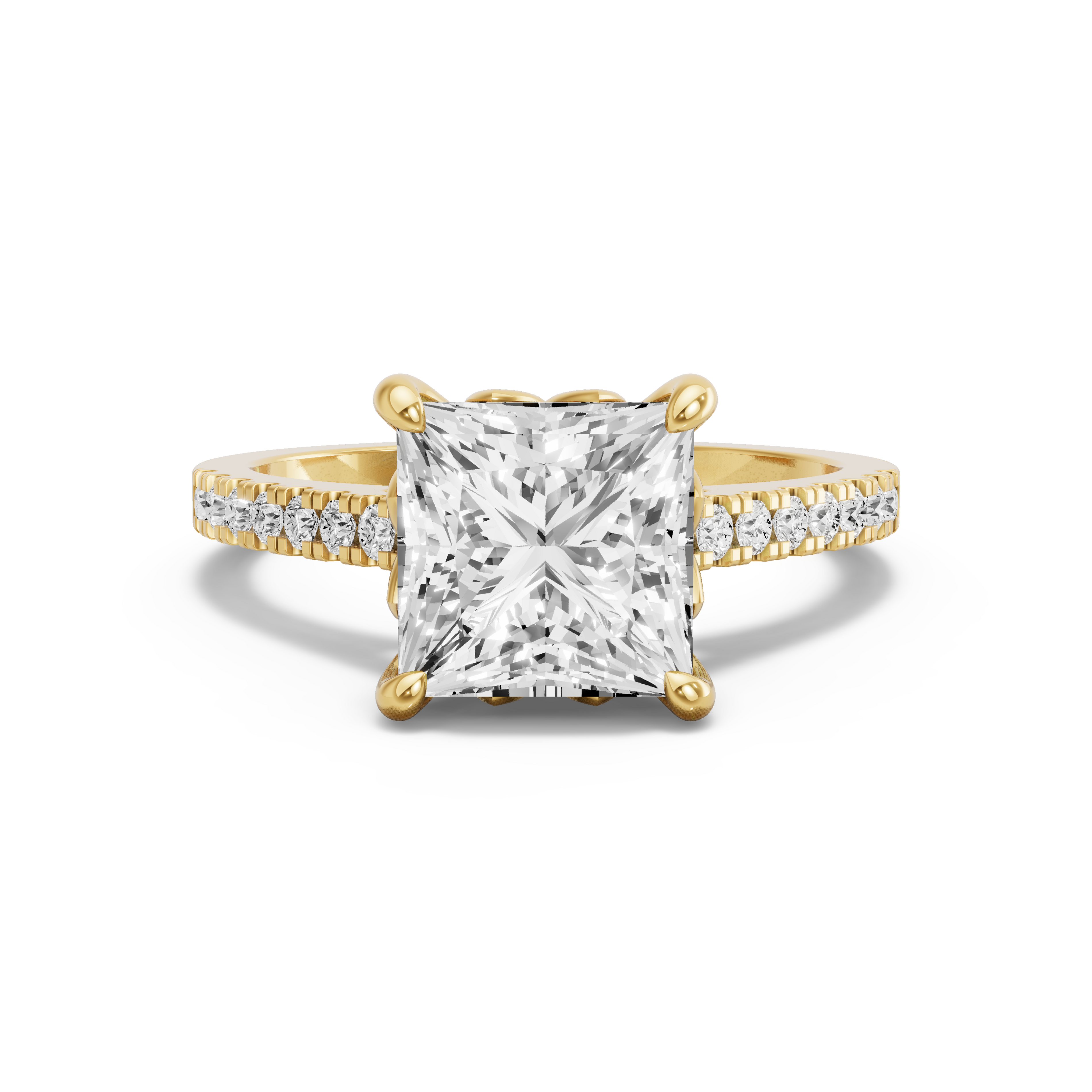 Image for Princess Lotus Basket Ring with Cathedral Pave band in 14K White Gold