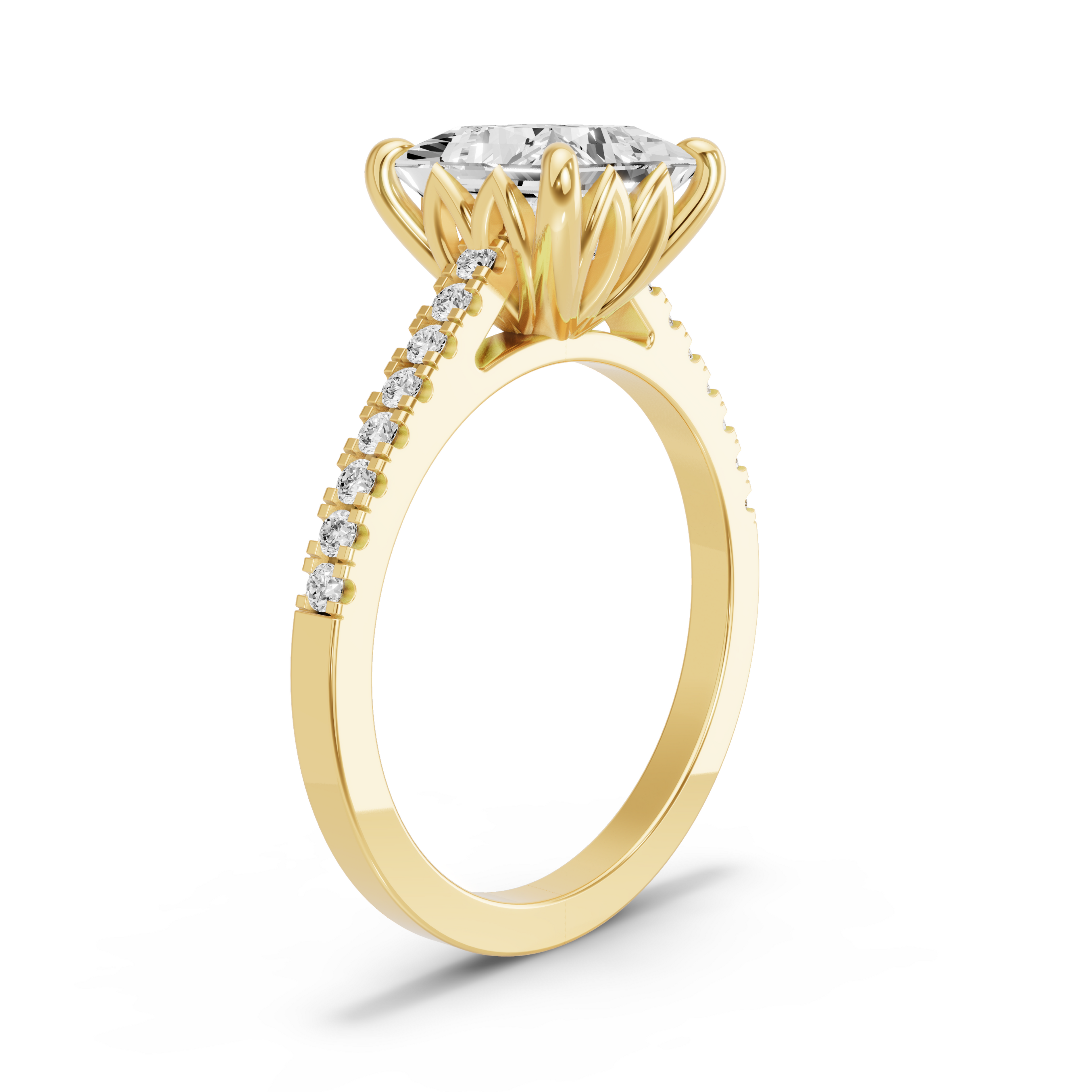 Image for Princess Lotus Basket Ring with Cathedral Pave band in 10K White Gold