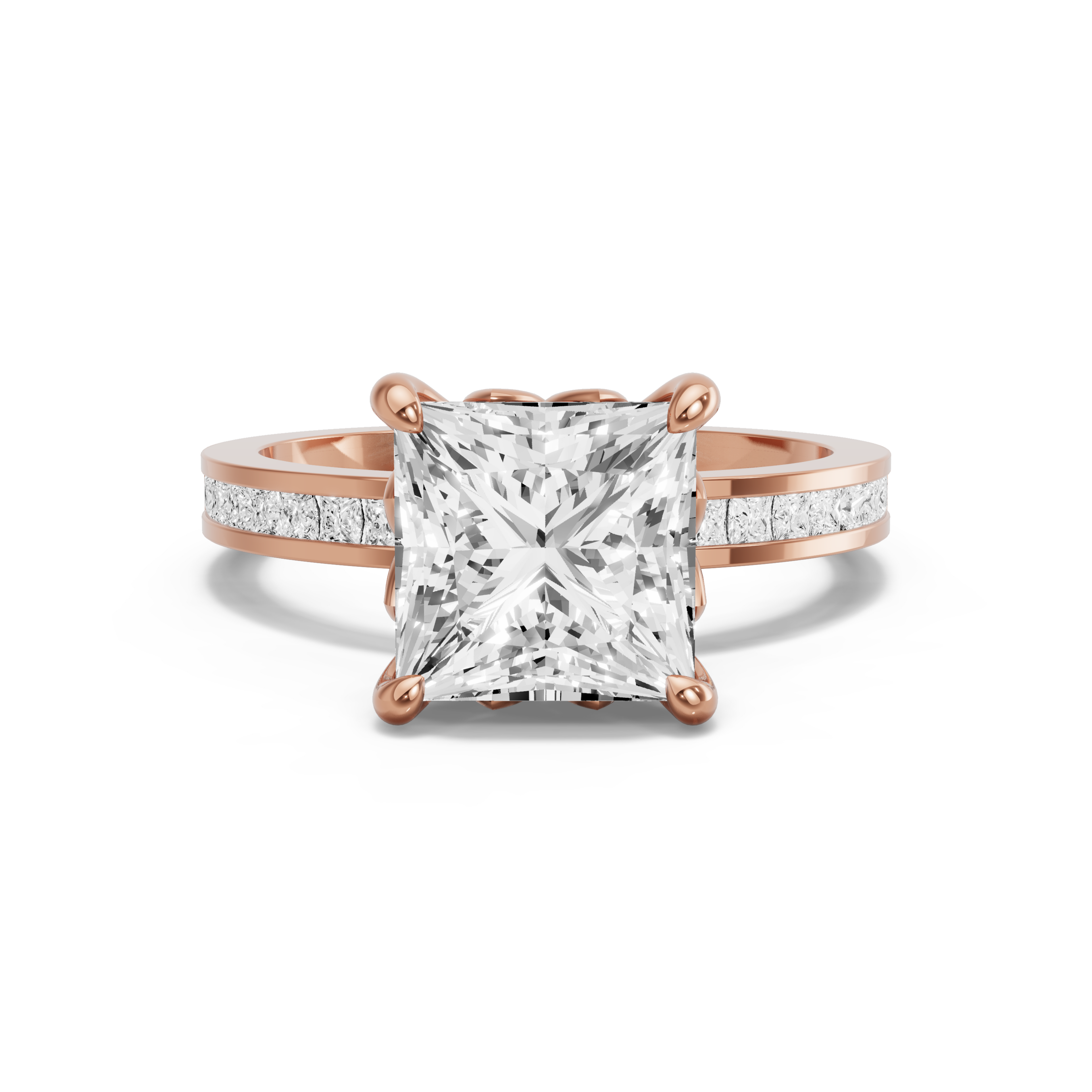 Image for Princess Lotus Basket Ring with Channel band in 10K Yellow Gold