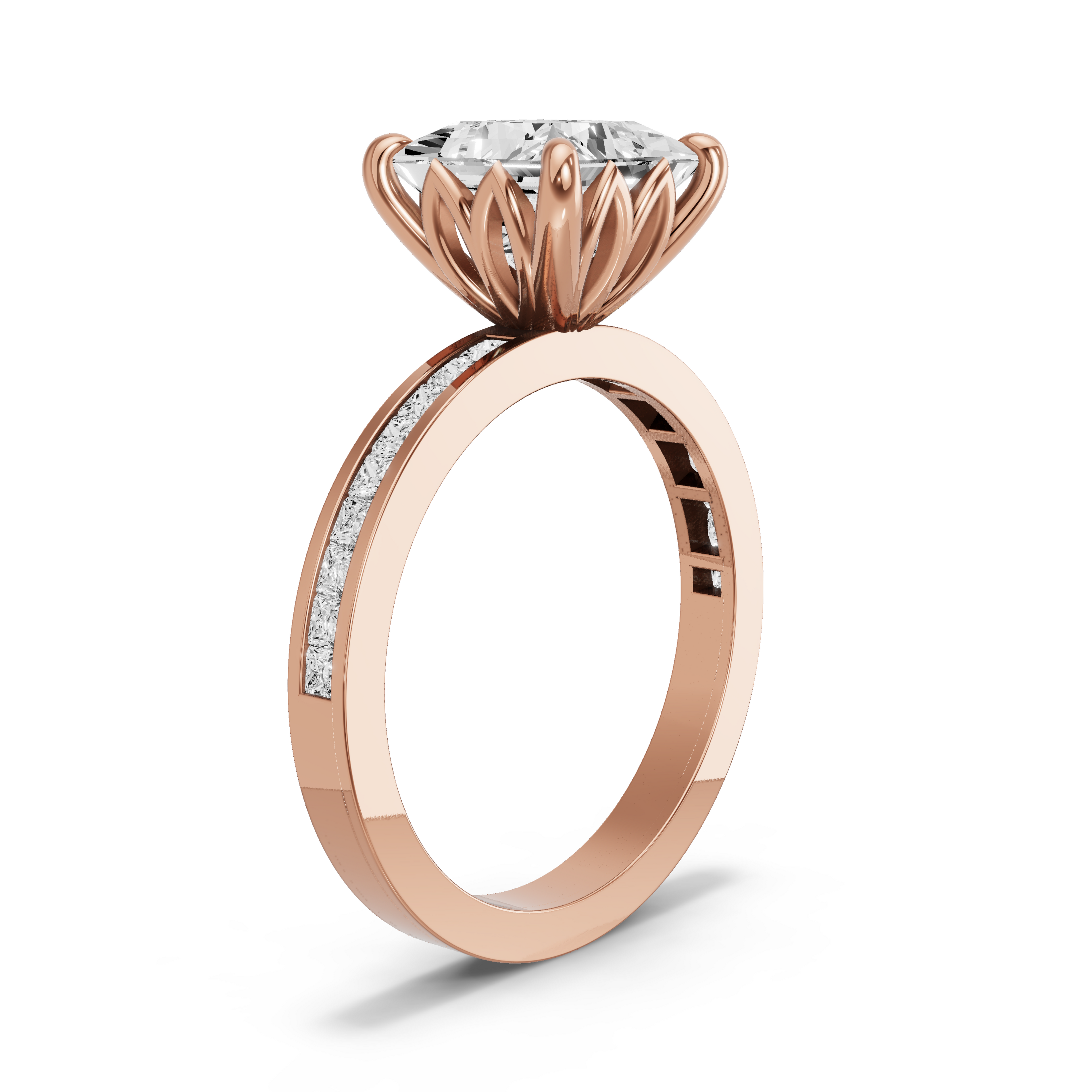 Image for Princess Lotus Basket Ring with Channel band in 14K Yellow Gold